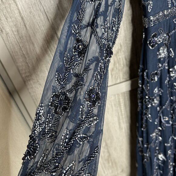 Mac Duggal Dress Size 4 Midi Beaded Style 10799 Illusion A Line Navy NWT - Picture 6 of 14